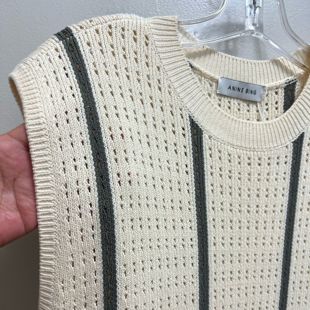NWT Anine Bing Lanie Knit Mini Dress Sleeveless Cream Green Size L - Picture 4 of 8
